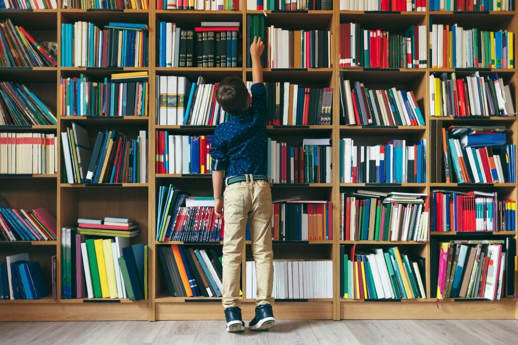 Boy in bookstore