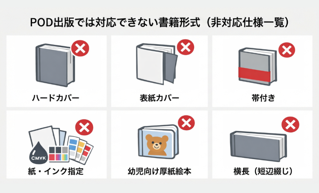 POD出版で対応できない書籍形式（非対応仕様一覧）