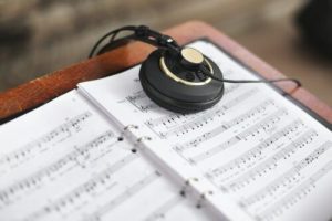 Headphones on music sheet